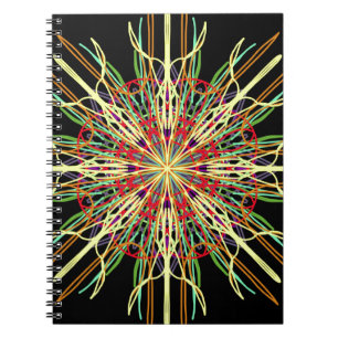 Kaleidoscoop oranje gele zwarte blauwe bloem notitieboek