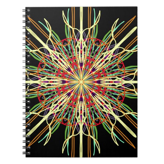 Kaleidoscoop oranje gele zwarte blauwe bloem notitieboek (Voorkant)