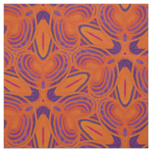 Kaleidoscoop oranje paarse bloemlijnen stof