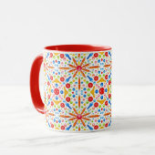 Kaleidoscoop patroon, rode afwerking, mok (Voorkant links)
