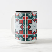 Kaleidoscoop patterned tweekleurige koffiemok (Voorkant links)