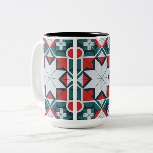 Kaleidoscoop patterned tweekleurige koffiemok (Voorkant links)