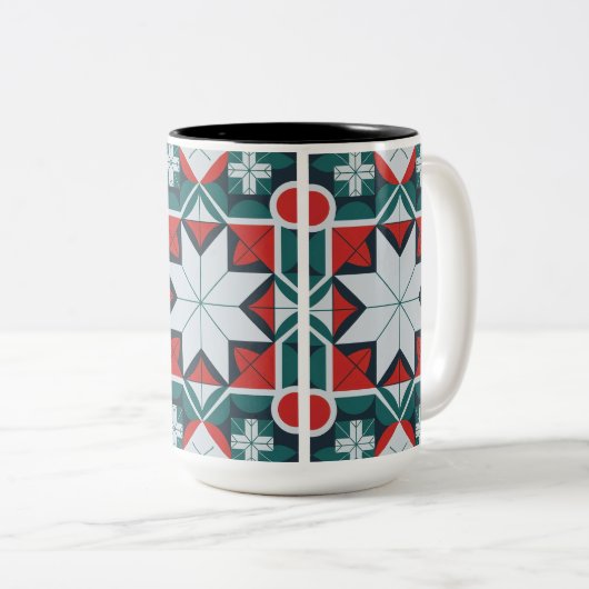 Kaleidoscoop patterned tweekleurige koffiemok (Voorkant rechts)