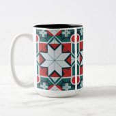 Kaleidoscoop patterned tweekleurige koffiemok (Links)