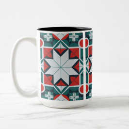 Kaleidoscoop patterned tweekleurige koffiemok
