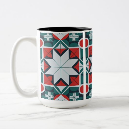 Kaleidoscoop patterned tweekleurige koffiemok (Links)