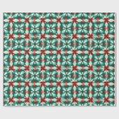 Kaleidoscoop Poinsettia Groen Rood Patroon Gift Cadeaupapier (Vlak)