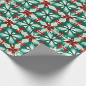 Kaleidoscoop Poinsettia Groen Rood Patroon Gift Cadeaupapier (Hoek)