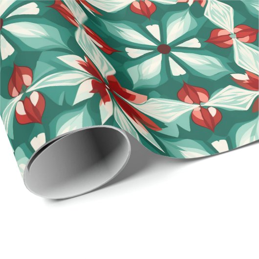 Kaleidoscoop Poinsettia Groen Rood Patroon Gift Cadeaupapier (Rol Hoek)
