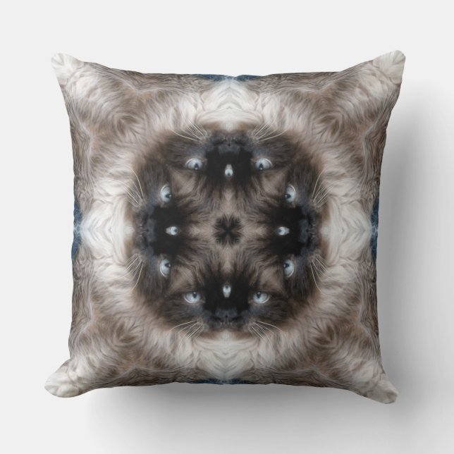 Kaleidoscoop Siamese Kat Patroon met Blauwe Ogen Kussen (Voorkant)