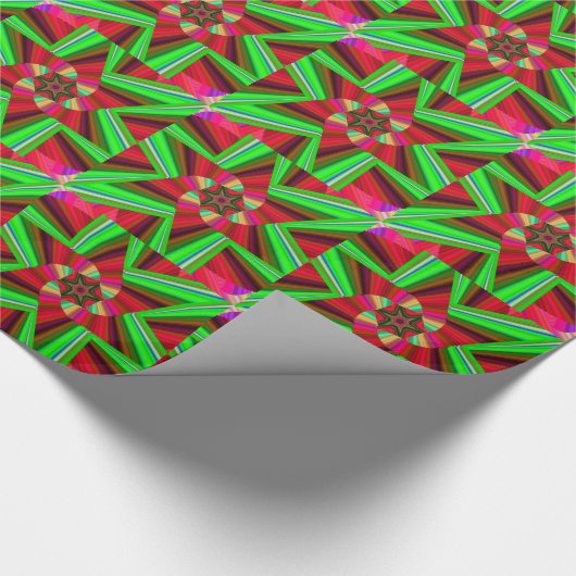 Kaleidoscoop Star Art Red Green Cadeaupapier (Hoek)