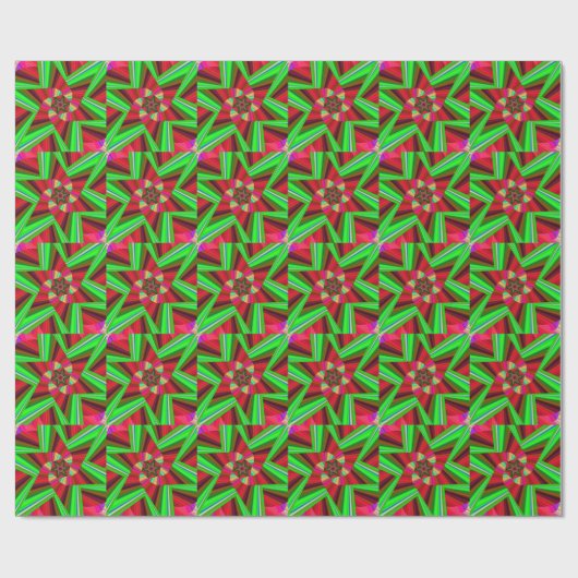 Kaleidoscoop Star Art Red Green Cadeaupapier (Vlak)