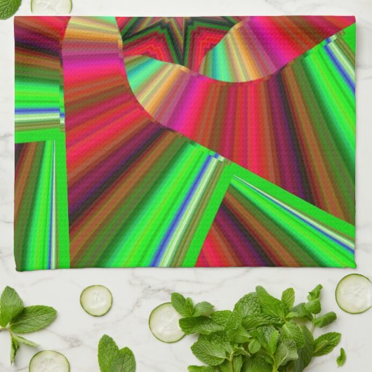 Kaleidoscoop Star Art Red Green Theedoek (Gevouwen)