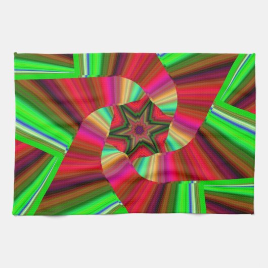 Kaleidoscoop Star Art Red Green Theedoek (Horizontaal)