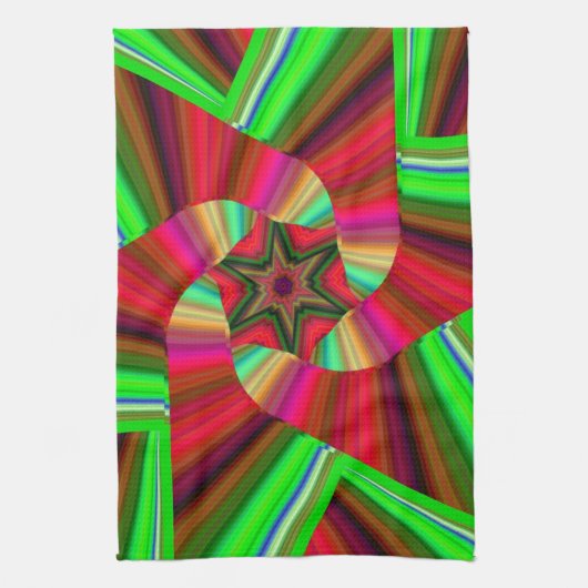 Kaleidoscoop Star Art Red Green Theedoek (Verticaal)
