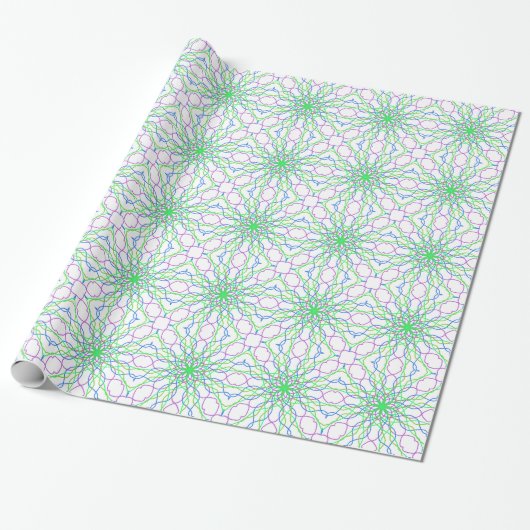 Kaleidoscoop Star, White Green Blue Paars Art Cadeaupapier (Uitgerold)