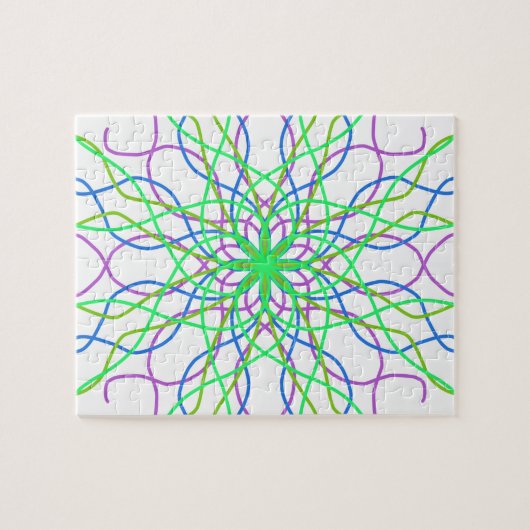 Kaleidoscoop Star, White Green Blue Paars Art Legpuzzel (Horizontaal)