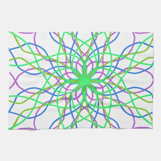 Kaleidoscoop Star, White Green Blue Paars Art Theedoek (Horizontaal)