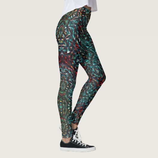 Kaleidoscoop stijl oud metaal chroomblauw groen na leggings (Rechts)