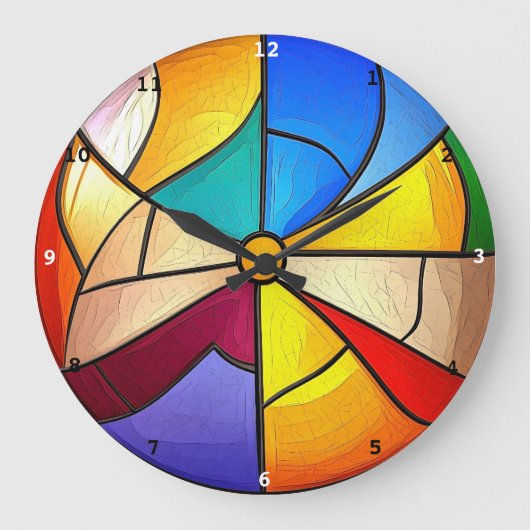 Kaleidoscoop Tijd" - Levendige Glazen in lood Wand Grote Klok (Voorkant)
