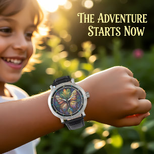 Kaleidoscoop Tuin" - Glas-in-lood Vlinder Horloge