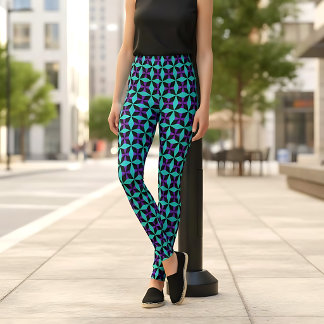 Kaleidoscoop Turquoise Zwart & Paarse Geometrische Leggings