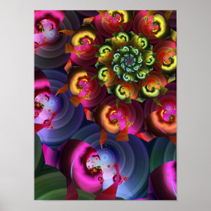 Kaleidoscoop van fractale spiralen poster