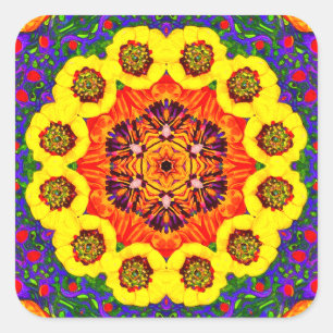Kaleidoscoop van gouden bloemen vierkante sticker
