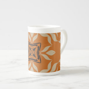 Kaleidoscoop Vierkant, Oranje Tan Bruin Porselein Kop