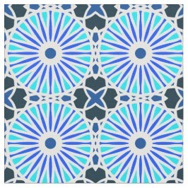 Kaleidoscoop Wielpatroon P Witte Blauwe Marine Stof