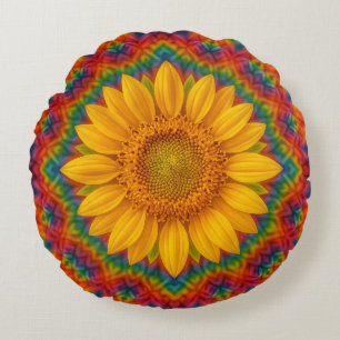 Kaleidoscoop Zonnebloem Rond Kussen