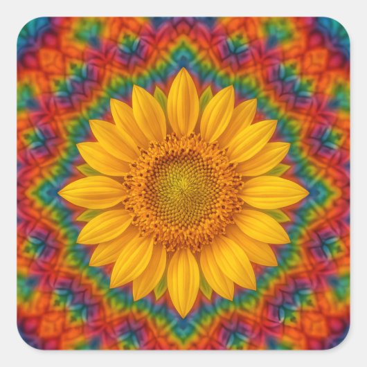 Kaleidoscoop Zonnebloem Vierkante Sticker (Voorkant)