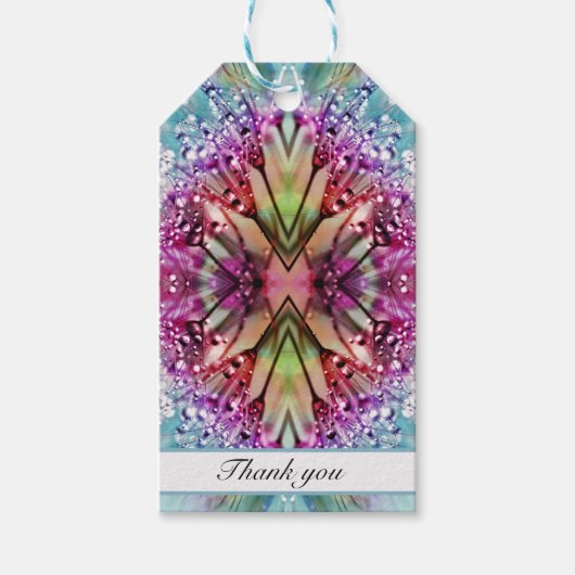 Kaleidoscoopdauw druppels: Abstracte bloemkunst Cadeaulabel (Voorkant)