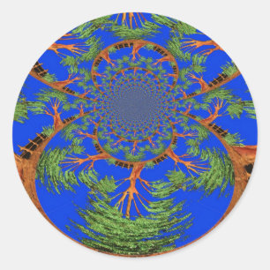 Kaleidoscope Acacia Tree Art Print/Graphic Ronde Sticker
