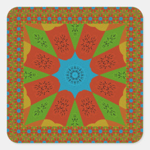 Kaleidoscope Bloom Een Levendige Afrikaanse Print  Vierkante Sticker