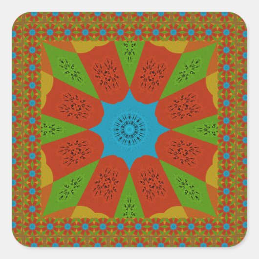 Kaleidoscope Bloom Een Levendige Afrikaanse Print  Vierkante Sticker (Voorkant)