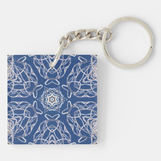 Kaleidoscope Blue White Snow Stars Sleutelhanger (Achterkant)