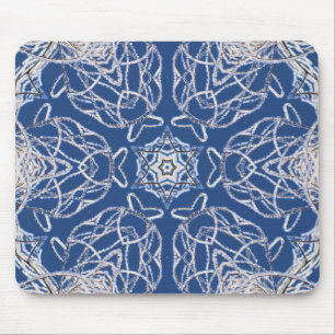 Kaleidoscope Bright Blue White Snow and Star Muismat