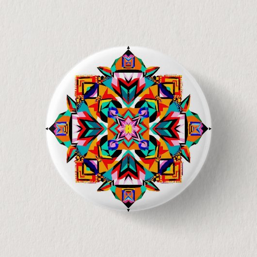 Kaleidoscope Burst: A Modern Tribal Mandala Ronde Button 3,2 Cm (Voorkant)