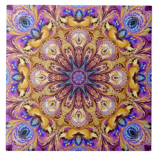 Kaleidoscope Ceramic Tile Paars Gold Tegeltje (Voorkant)