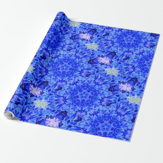 Kaleidoscope Design Blue Paars Floral Art Cadeaupapier (Uitgerold)