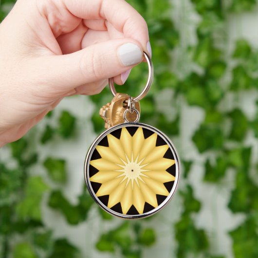 Kaleidoscope Design Bright Yellow Star Sleutelhanger (Hand)