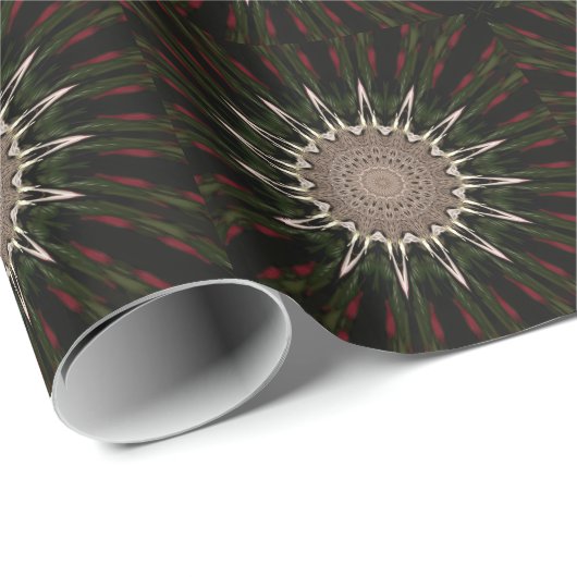 Kaleidoscope Design Dark Green Red Brown Cadeaupapier (Rol Hoek)