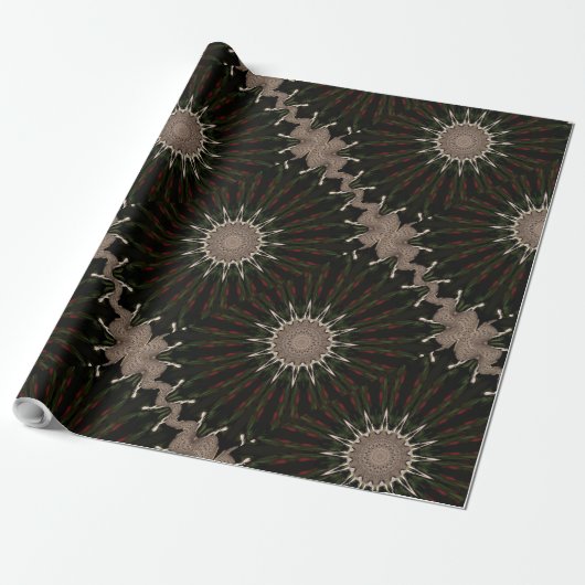 Kaleidoscope Design Dark Green Red Brown Cadeaupapier (Uitgerold)