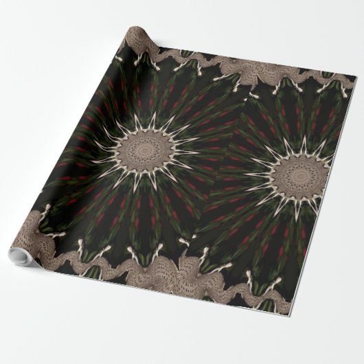 Kaleidoscope Design Dark Green Red Brown Cadeaupapier (Uitgerold)
