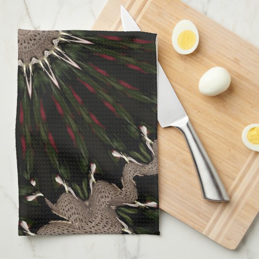 Kaleidoscope Design Dark Green Red Brown Theedoek (Quarter Fold)