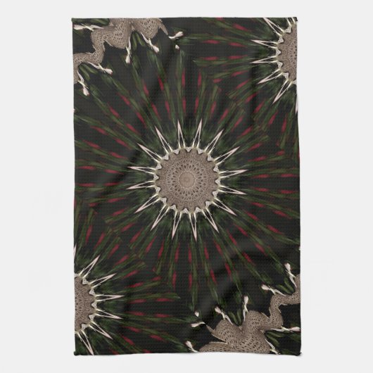 Kaleidoscope Design Dark Green Red Brown Theedoek (Verticaal)
