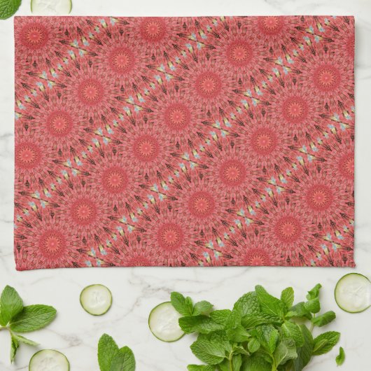 Kaleidoscope Design Floral Red Theedoek (Gevouwen)