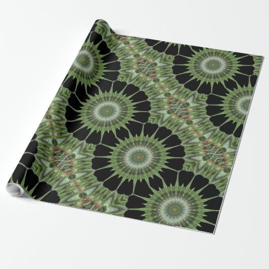 Kaleidoscope Design Green Black Cadeaupapier (Uitgerold)