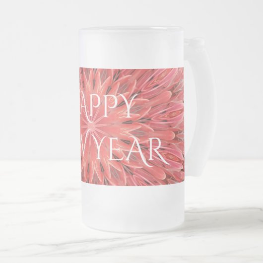 Kaleidoscope Design Red Flower Happy Nieuwjaar Matglas Bierpul (Voorkant rechts)